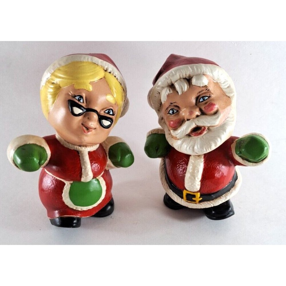 Vintage Ceramic Santa & Mrs Claus Figures Hand Painted Made From Mold Retro 7"